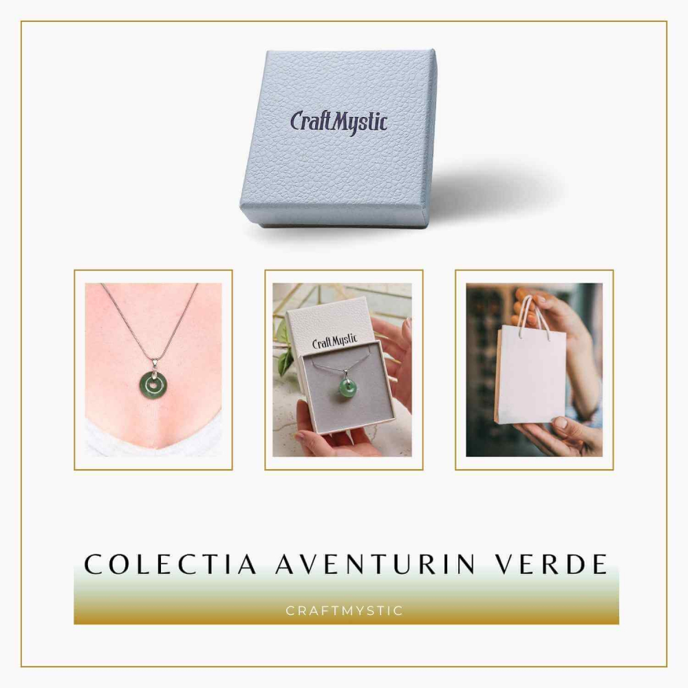 Colier Argintiu cu Aventurin Verde Forma Pi - Echilibru și Prosperitate, Lungime Totala 50 cm, Diametru Pandantiv 20 mm [9]