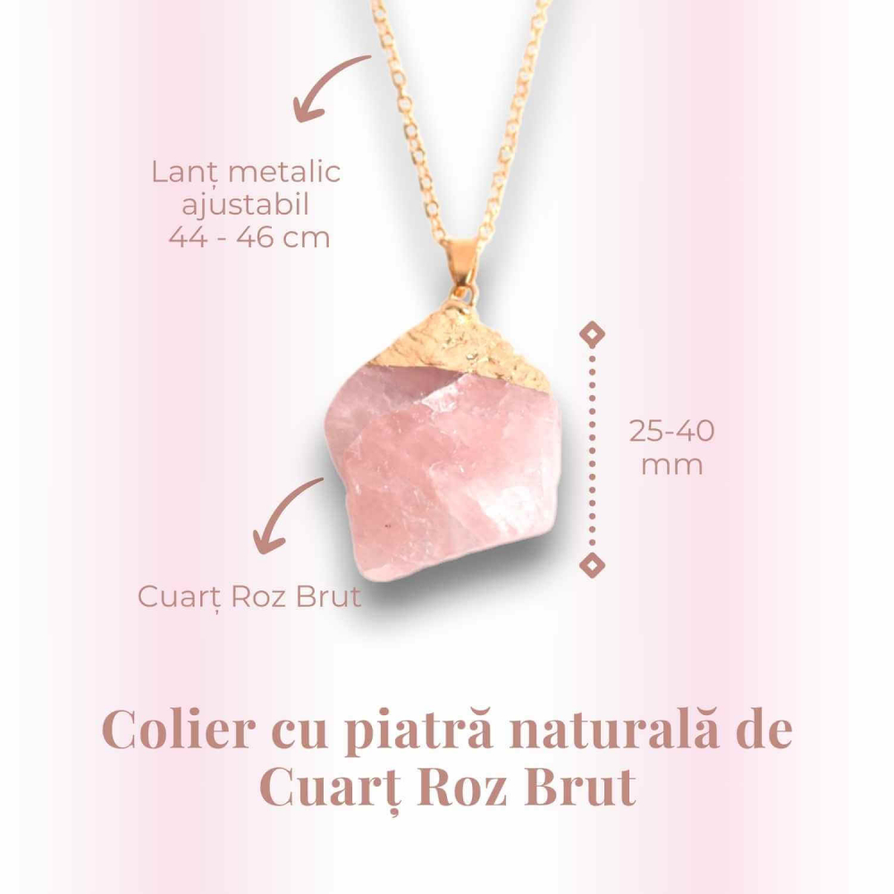 Colier auriu ajustabil cu pandantiv din Cuart Roz brut – Vindecare și Iubire [5]