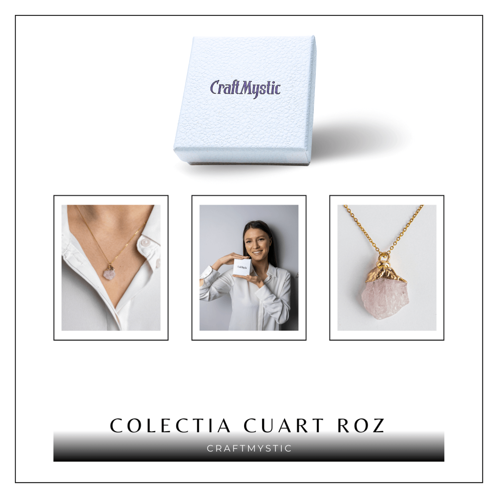 Iubire si Armonie – Colier cu Piatra Cuart Roz si Lant Auriu [8]