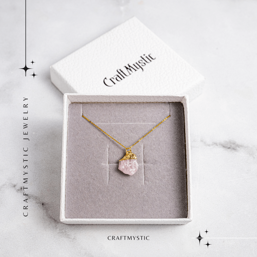 Iubire si Armonie – Colier cu Piatra Cuart Roz si Lant Auriu [7]