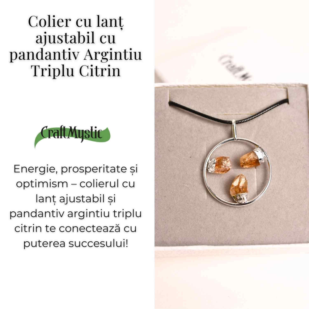 Colier cu pandantiv rotund si 3 pietre de Citrin – Abundenta si Energie Pozitiva [3]