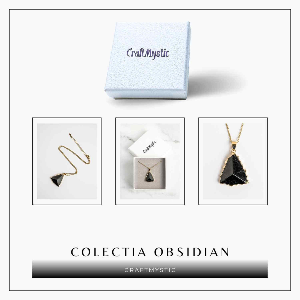 Colier Auriu din Cupru Placat cu Piatra Naturala Obsidian - Protectie si Echilibru [8]
