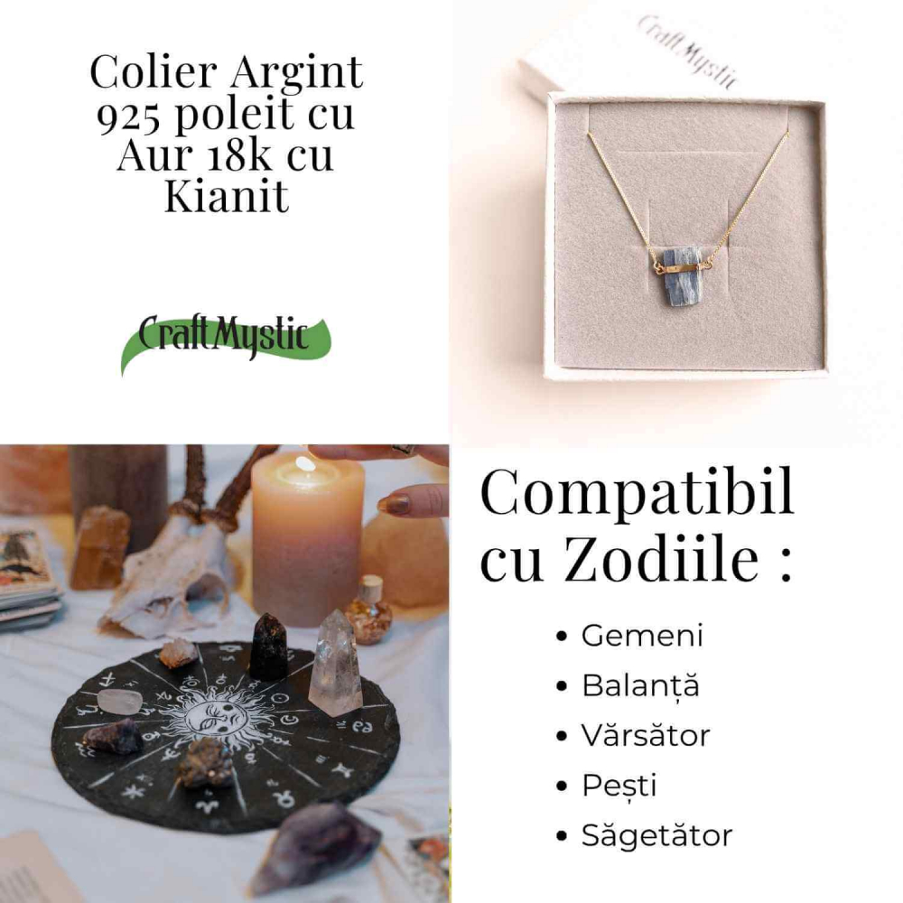 Colier Brut cu Kianit ( Cianit ) din Argint 925 placat cu aur de 18k –Liniste Interioara si Claritate Mentala [4]