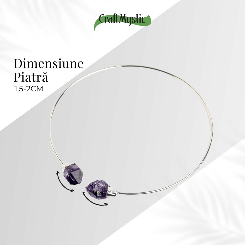 Colier Choker Argintiu cu Piatra Ametist Bruta - Echilibrare si Spiritualitate [4]