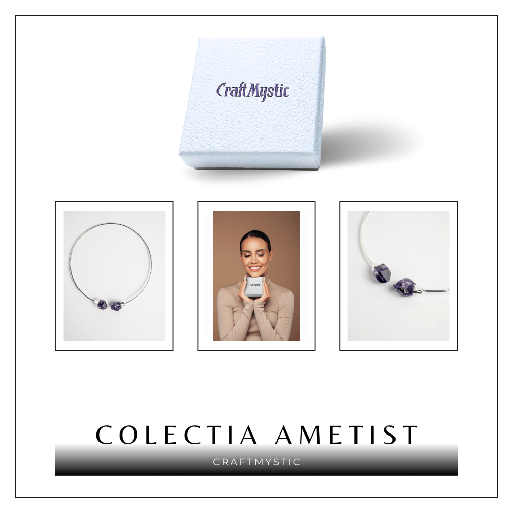 Colier Choker Argintiu cu Piatra Ametist Bruta - Echilibrare si Spiritualitate [7]