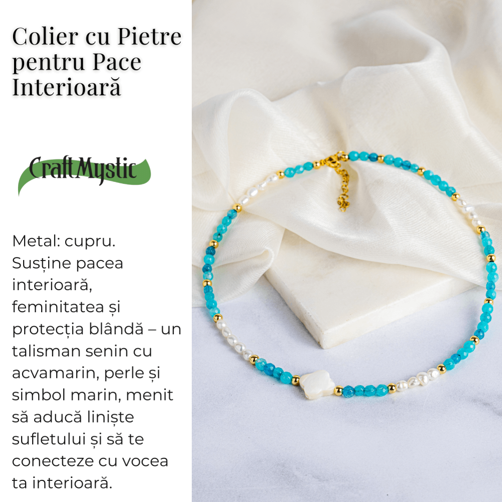 Colier cu pietre pentru pace interioara – Acvamarin, perle si simbol marin [4]