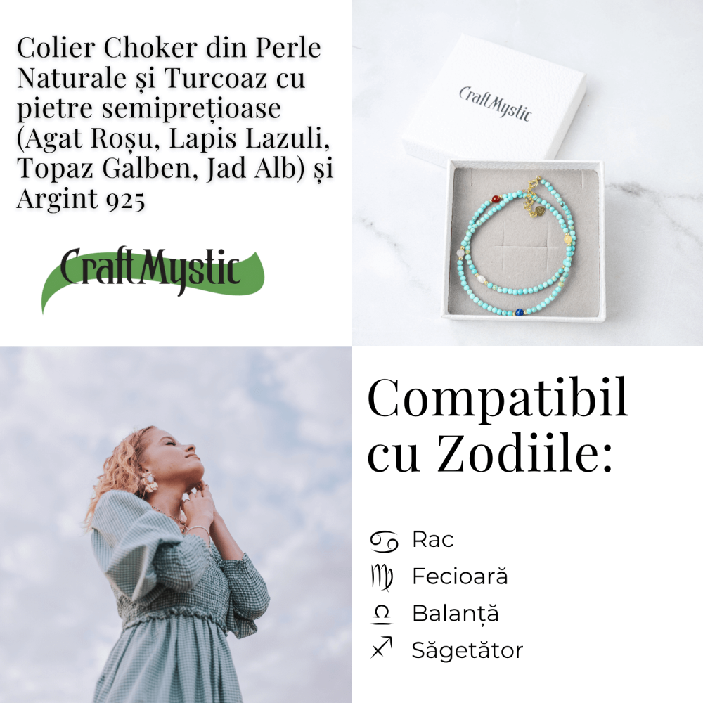 Colier Choker cu Turcoaz, Perle Naturale si Pietre Semipretioase – Energie Pozitiva si Armonie Interioara [4]