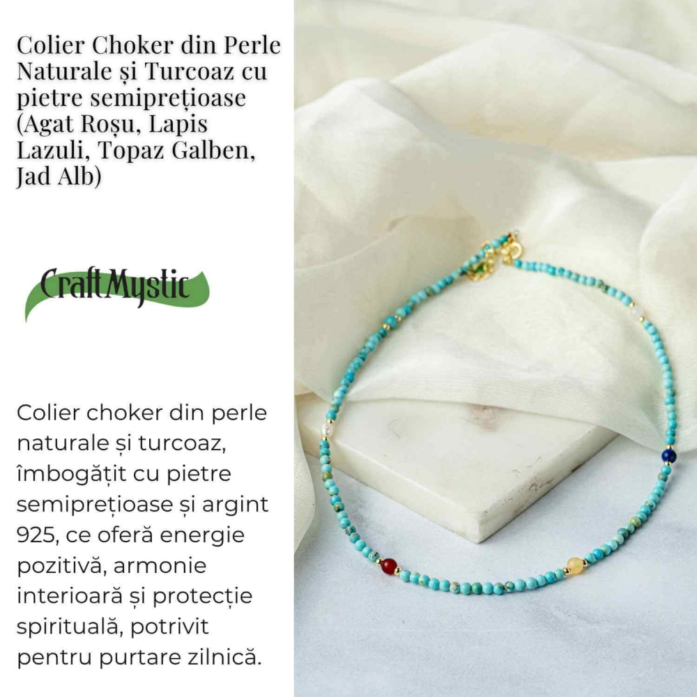 Colier Choker cu Turcoaz, Perle Naturale si Pietre Semipretioase – Energie Pozitiva si Armonie Interioara [3]