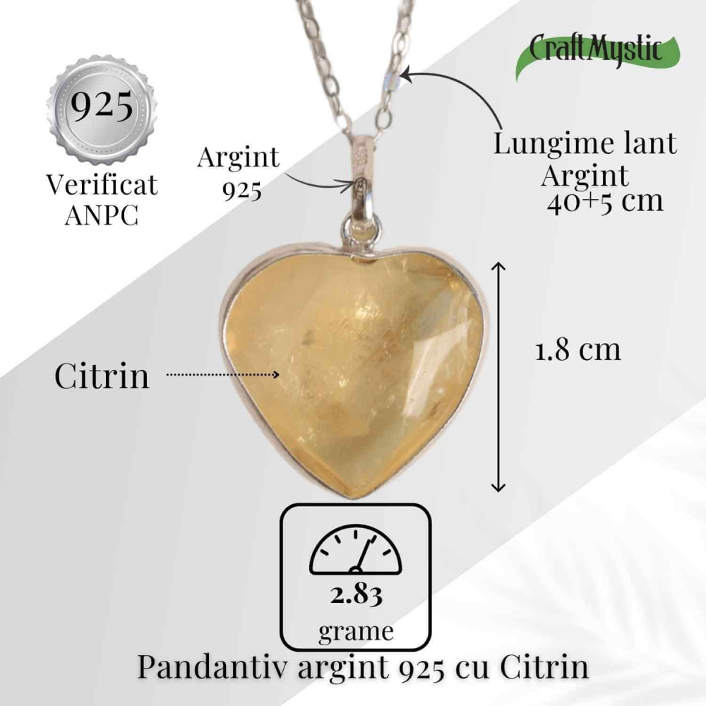 Energie si Bucurie Zilnica – Colier Inima cu Citrin si Argint 925 [5]