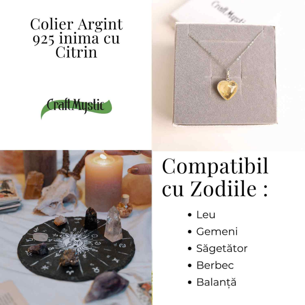 Energie si Bucurie Zilnica – Colier Inima cu Citrin si Argint 925 [4]