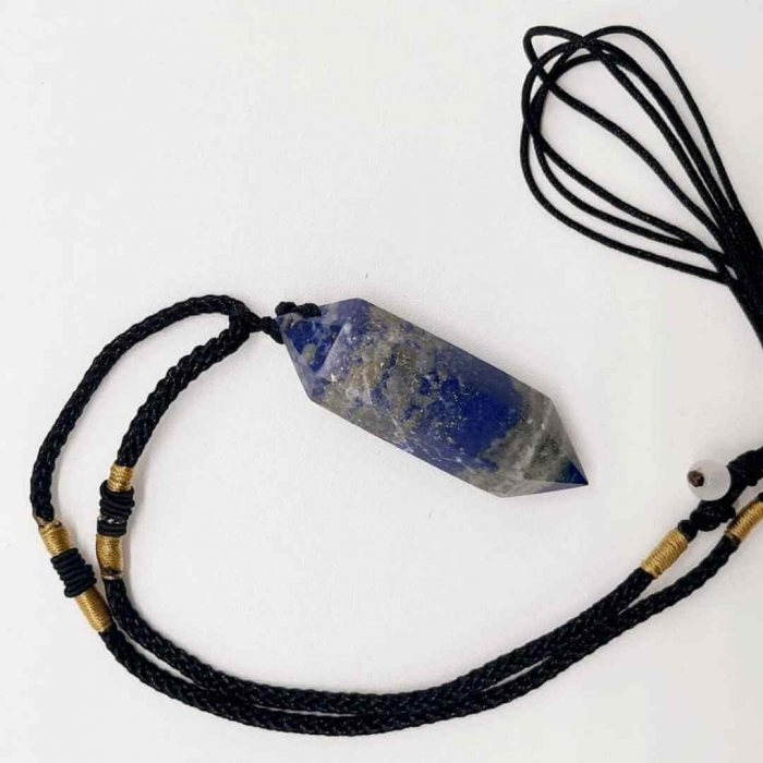 Colier cu cristal vindecator Obsidian 4-5 cm, in forma hexagonala cu dublu varf si saculet satin negru – pentru protectie, vointa si noroc [5]