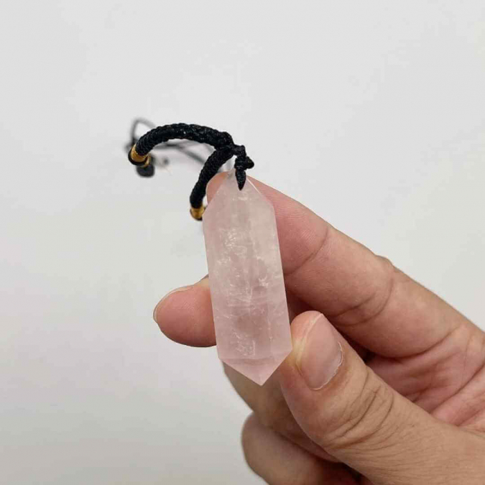 Colier cu cristal vindecator Obsidian 4-5 cm, in forma hexagonala cu dublu varf si saculet satin negru – pentru protectie, vointa si noroc [4]