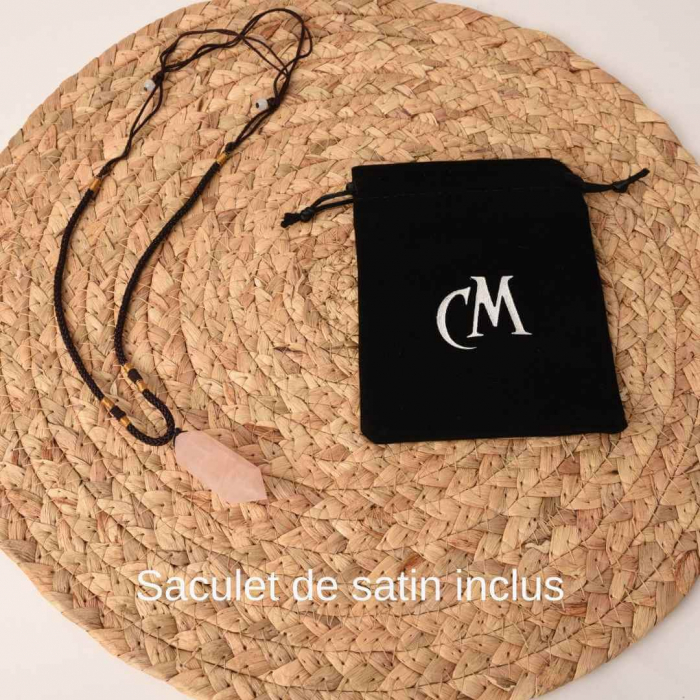 Colier cu cristal vindecator Obsidian 4-5 cm, in forma hexagonala cu dublu varf si saculet satin negru – pentru protectie, vointa si noroc [3]