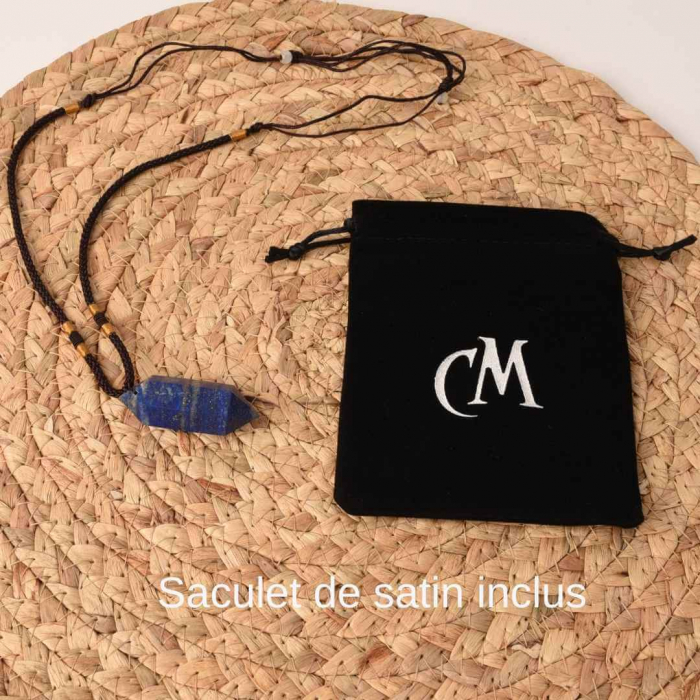 Colier cu cristal vindecator Obsidian 4-5 cm, in forma hexagonala cu dublu varf si saculet satin negru – pentru protectie, vointa si noroc [4]