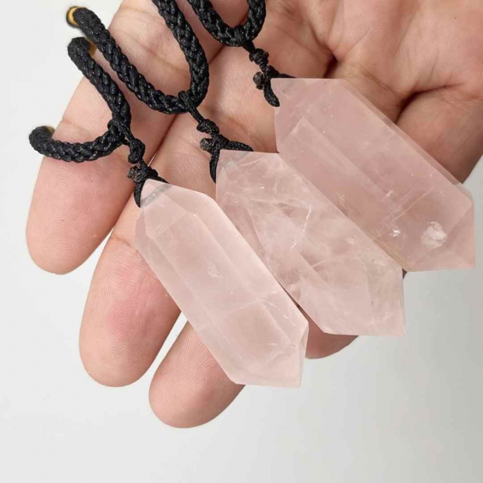 Colier cu cristal vindecator Obsidian 4-5 cm, in forma hexagonala cu dublu varf si saculet satin negru – pentru protectie, vointa si noroc [5]