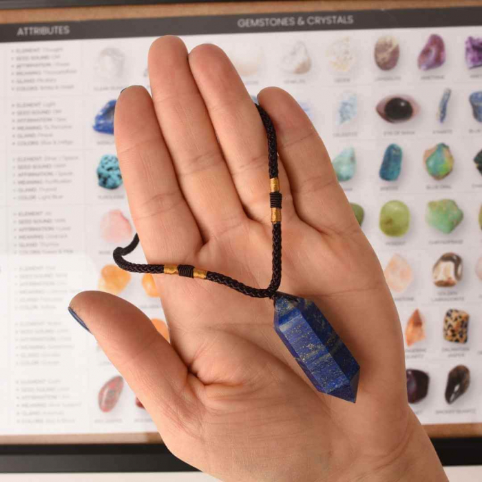 Colier cu cristal vindecator Obsidian 4-5 cm, in forma hexagonala cu dublu varf si saculet satin negru – pentru protectie, vointa si noroc [2]