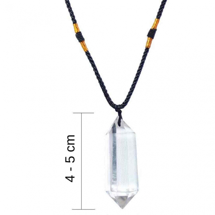 Colier cu cristal vindecator Obsidian 4-5 cm, in forma hexagonala cu dublu varf si saculet satin negru – pentru protectie, vointa si noroc [3]