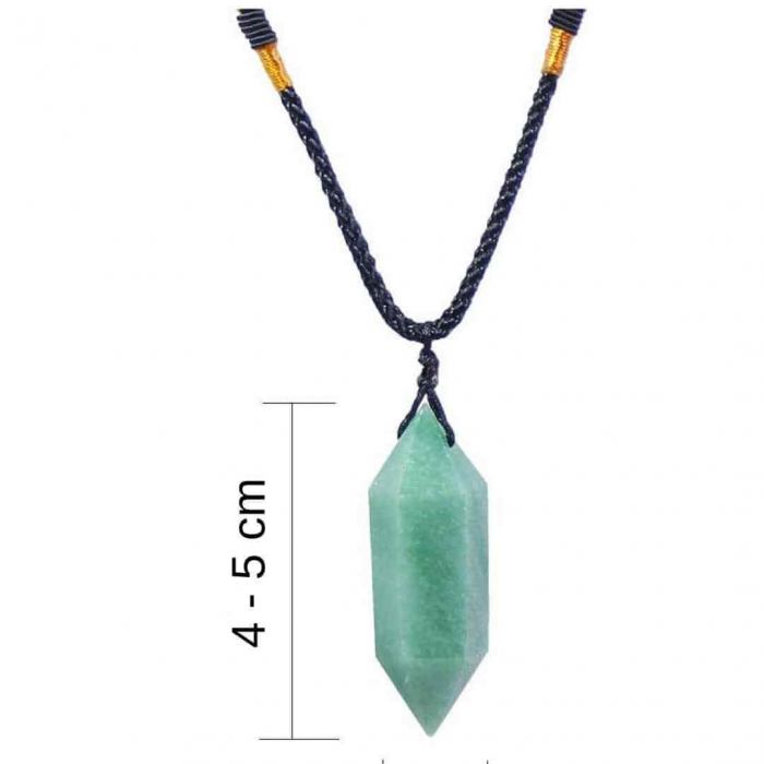 Colier cu cristal vindecator Obsidian 4-5 cm, in forma hexagonala cu dublu varf si saculet satin negru – pentru protectie, vointa si noroc [3]