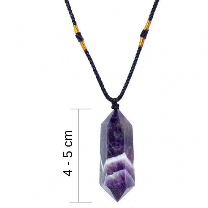 Colier cu cristal vindecator Obsidian 4-5 cm, in forma hexagonala cu dublu varf si saculet satin negru – pentru protectie, vointa si noroc [2]