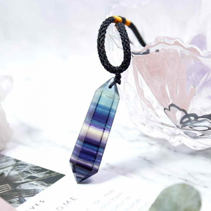 Colier cu cristal vindecator Obsidian 4-5 cm, in forma hexagonala cu dublu varf si saculet satin negru – pentru protectie, vointa si noroc [4]