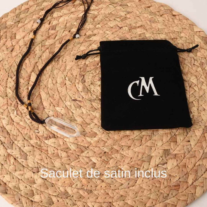 Colier cu cristal vindecator Obsidian 4-5 cm, in forma hexagonala cu dublu varf si saculet satin negru – pentru protectie, vointa si noroc [5]