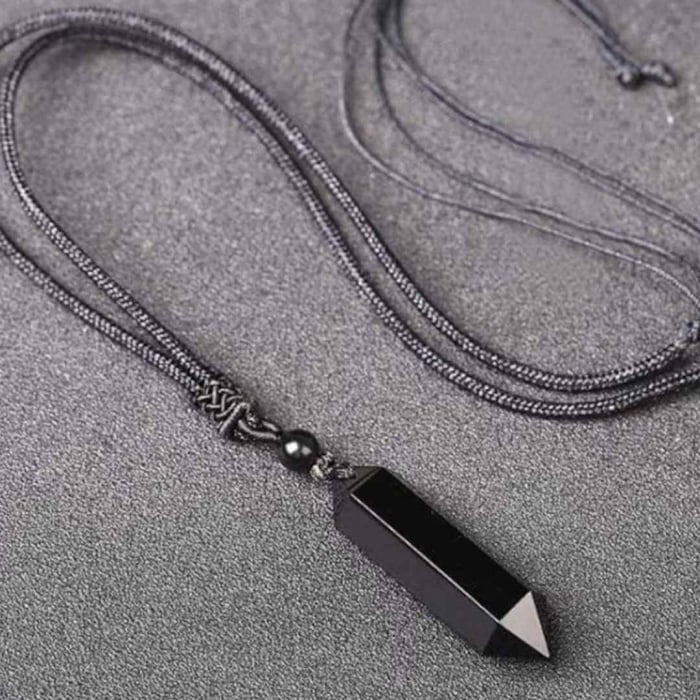 Colier cu cristal vindecator Obsidian Negru, in forma hexagonala cu dublu varf si franghie neagra ajustabila – pentru protectie, stabilitate si armonie [5]