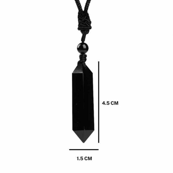Colier cu cristal vindecator Obsidian Negru, in forma hexagonala cu dublu varf si franghie neagra ajustabila – pentru protectie, stabilitate si armonie [3]