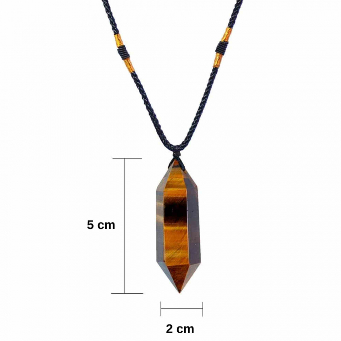 Colier cu cristal vindicator Ochi de Tigru, in forma hexagonala cu dublu varf – pentru protectie, vointa si noroc. [2]