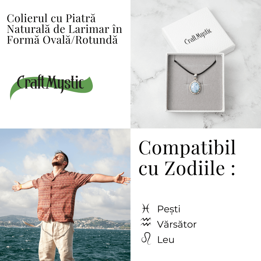Colier Argintiu cu Larimar Natural Oval/Rotund – Liniste si Conexiune Spirituala [5]