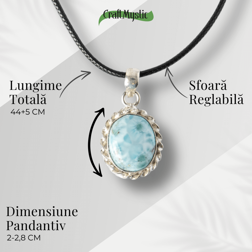 Colier Argintiu cu Larimar Natural Oval/Rotund – Liniste si Conexiune Spirituala [4]