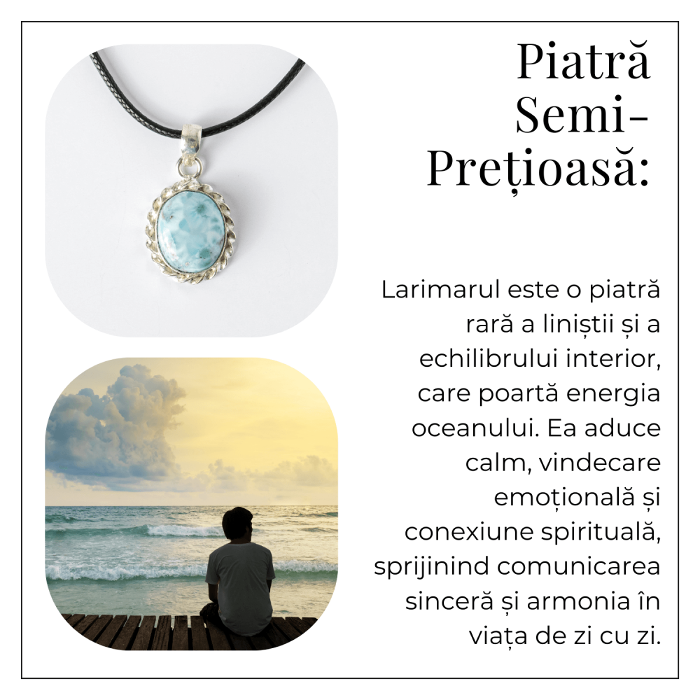 Colier Argintiu cu Larimar Natural Oval/Rotund – Liniste si Conexiune Spirituala [6]