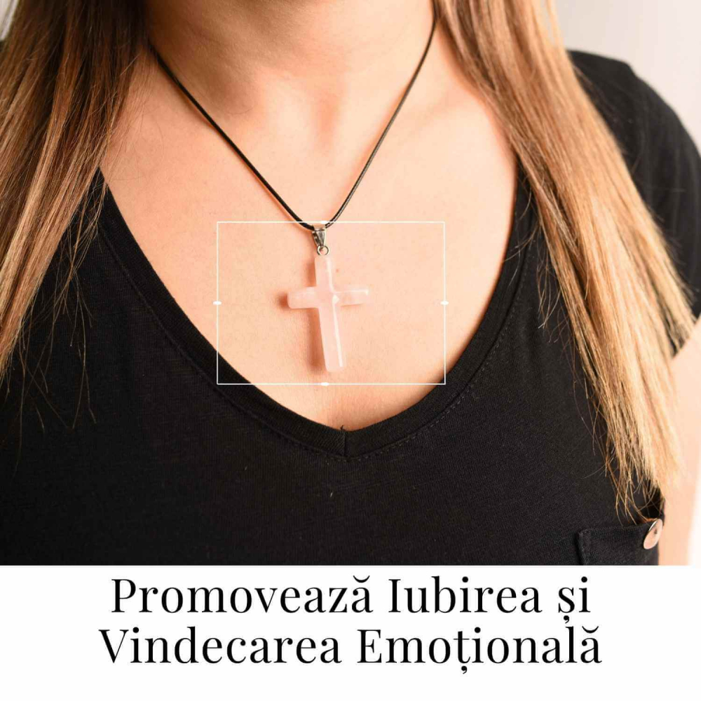 Colier cu Cuart Roz Natural în formă de cruce – Iubire si vindecare emotionala [2]