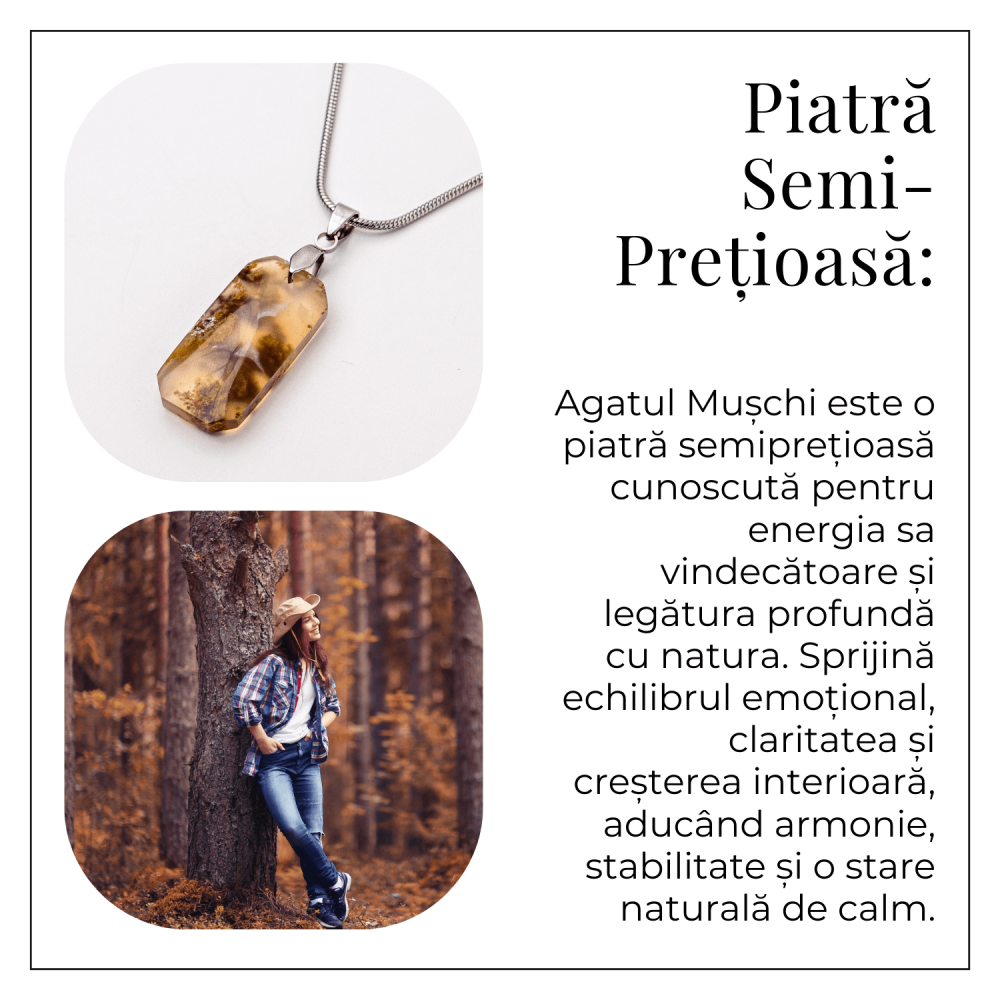 Colier Titanium cu Agat Muschi Dreptunghi – Echilibru Natural si Conexiune cu Natura [6]