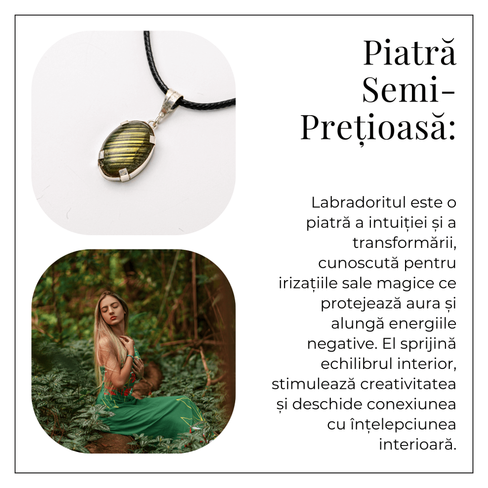 Colier cu Labradorit Oval pe Snur Cerat – Claritate Interioara, Intuitie si Lumina Mistica [6]