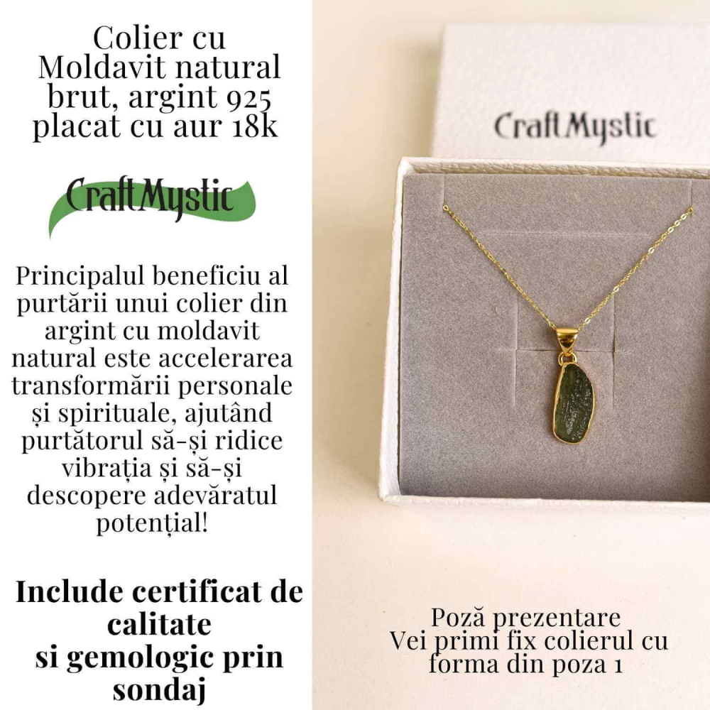 Colier Argint 925 placat cu Aur 18k cu Moldavit natural brut - transformare si protectie - 2.16 g [5]