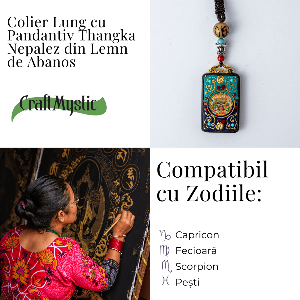 Colier Thangka Nepalez din Lemn de Abanos cu Leul de Zapada – Protectie Spirituala si Echilibru Interior [6]