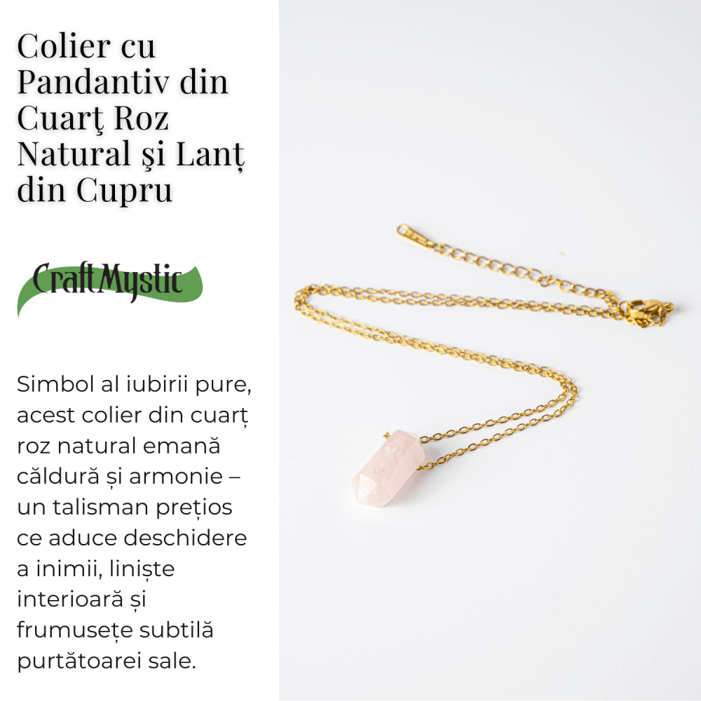 Colier din Cuart Roz Natural cu Pandantiv Fatetat Hexagonal [6]