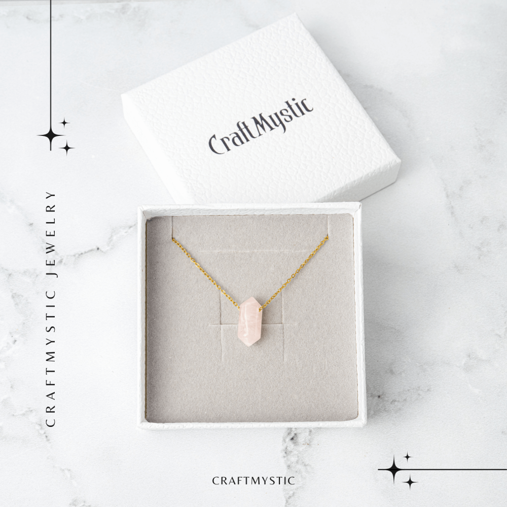 Colier din Cuart Roz Natural cu Pandantiv Fatetat Hexagonal [8]