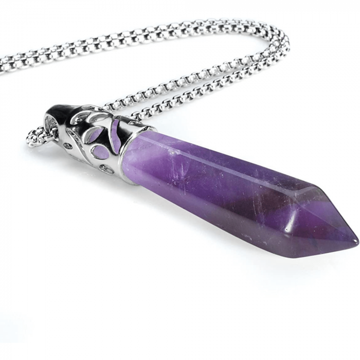 Colier cu pandantiv hexagonal din cristal ametist - O piatra puternica si protectoare, elibereaza stresul si calmeaza emotiile [3]