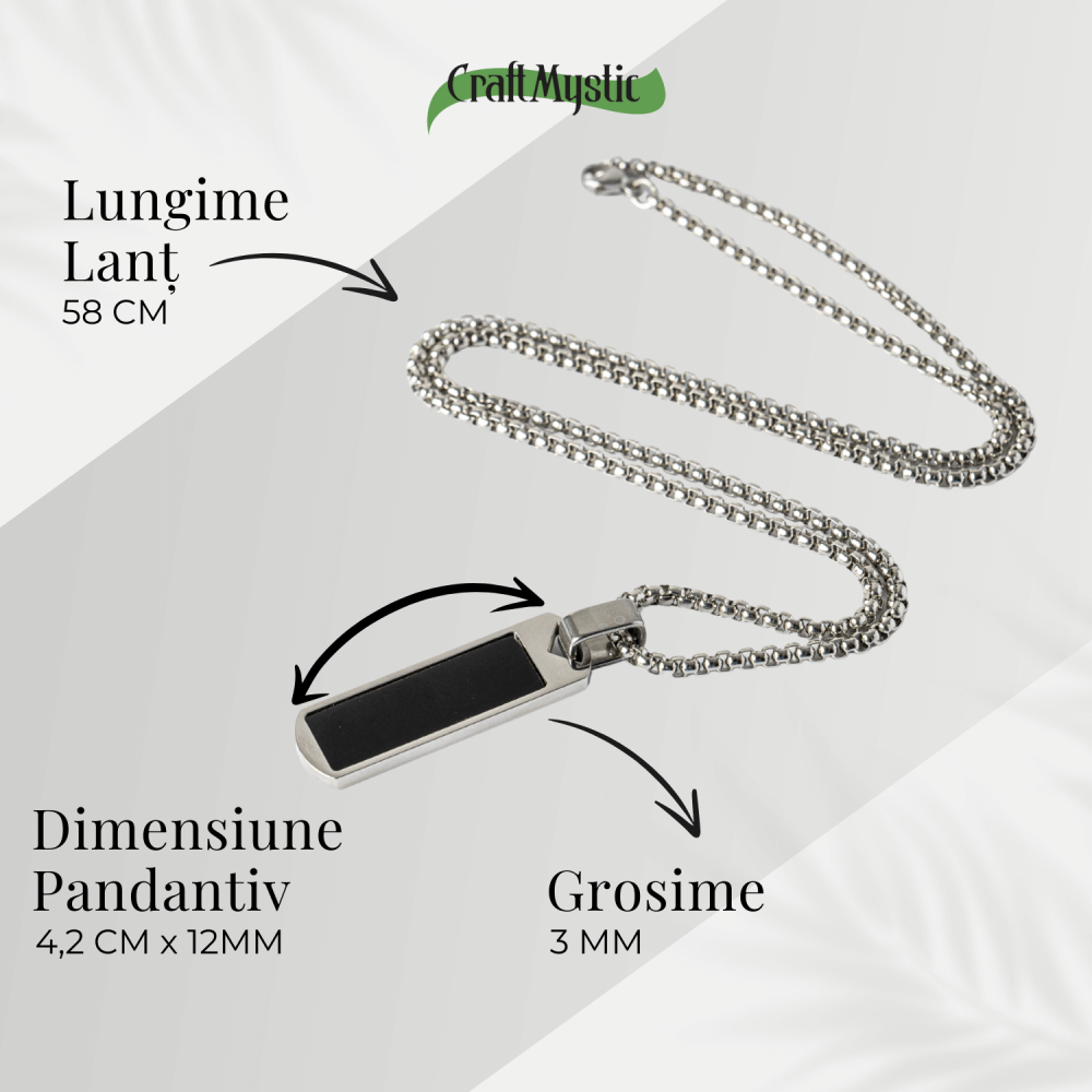 Colier din Otel Inoxidabil cu Obsidian Natural – Pandantiv Dreptunghiular Protectie si Transformare [4]