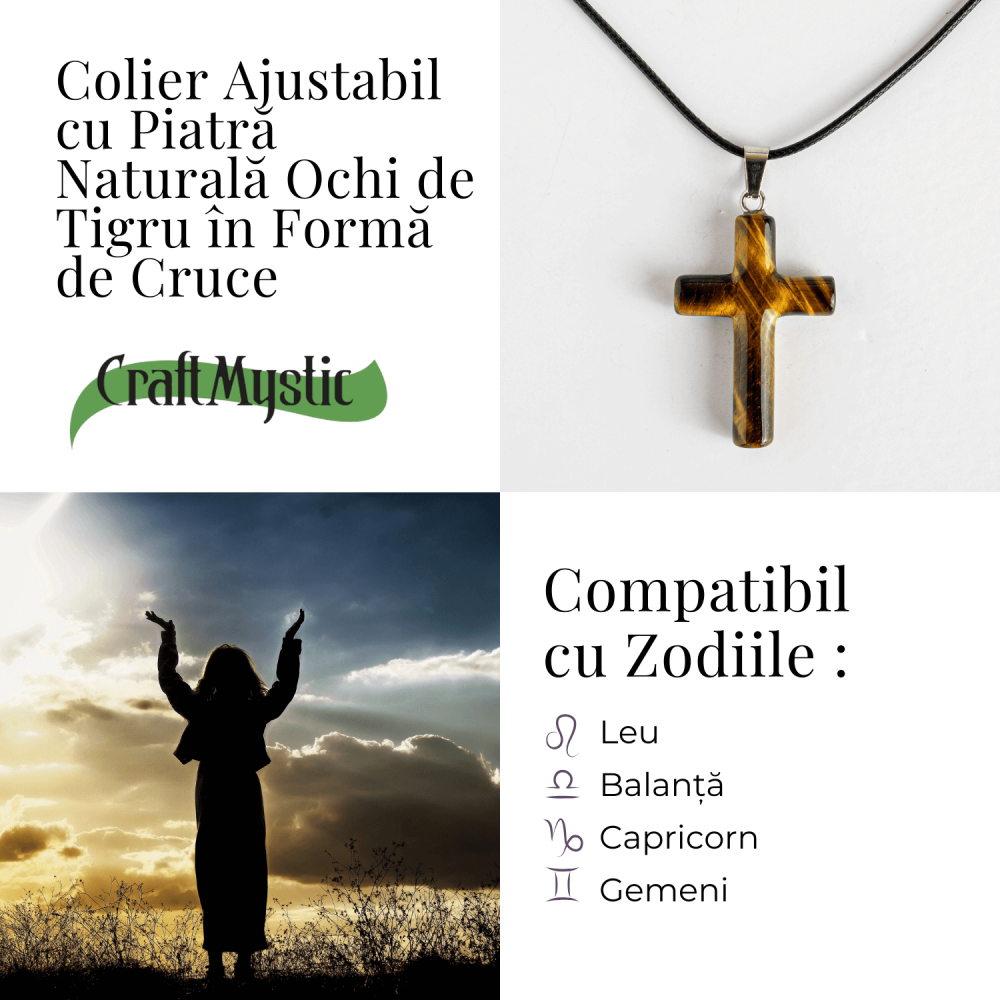 Colier cu Ochi de Tigru Natural in Forma de Cruce – Protectie si Echilibru Energetic [5]