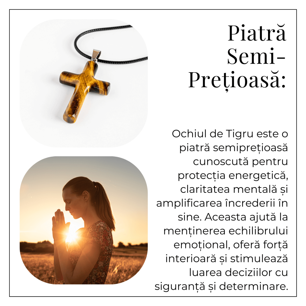 Colier cu Ochi de Tigru Natural in Forma de Cruce – Protectie si Echilibru Energetic [6]