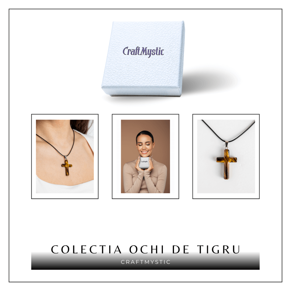 Colier cu Ochi de Tigru Natural in Forma de Cruce – Protectie si Echilibru Energetic [8]