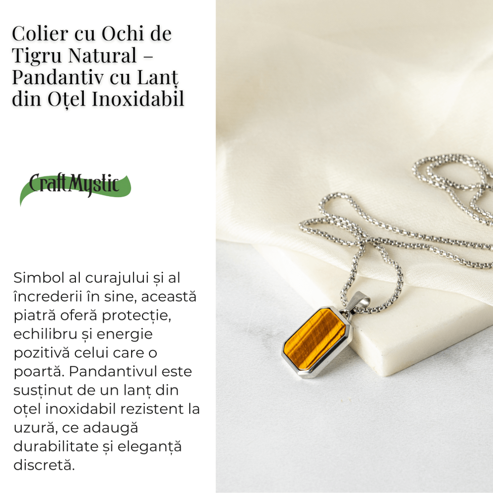 Colier cu Ochi de Tigru Natural si Pandantiv Dreptunghiular – Putere si Protectie [3]