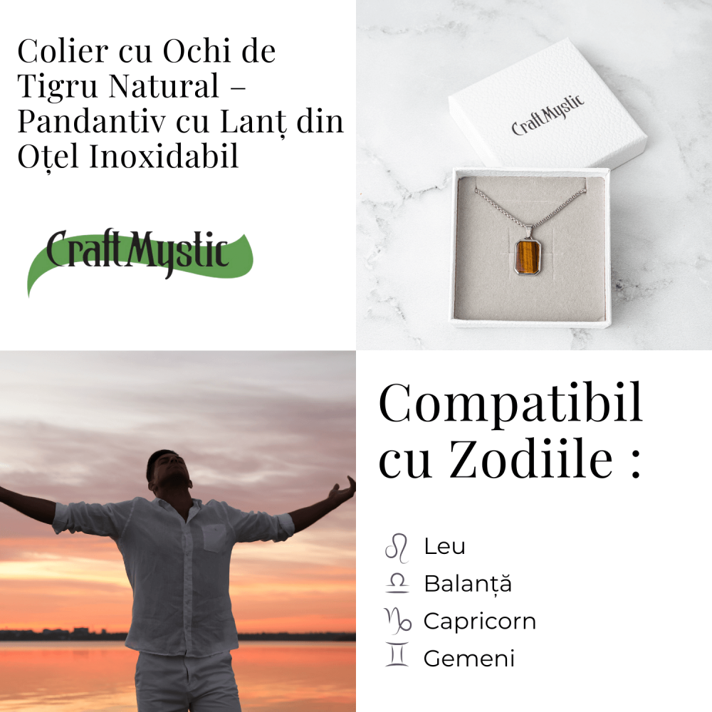 Colier cu Ochi de Tigru Natural si Pandantiv Dreptunghiular – Putere si Protectie [5]