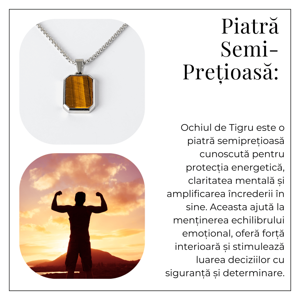 Colier cu Ochi de Tigru Natural si Pandantiv Dreptunghiular – Putere si Protectie [6]