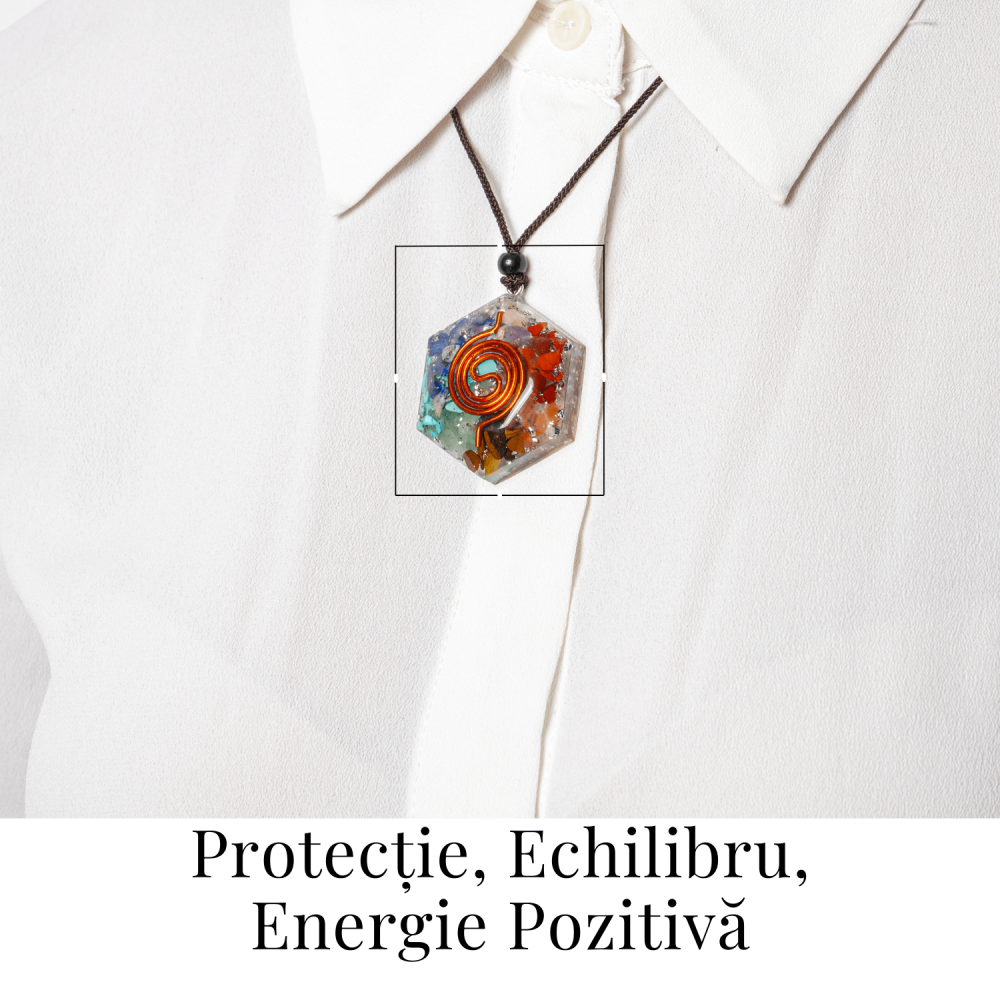 Colier cu Pandantiv Hexagrama din Rasina si Piatra 7 Chakre – Protectie si Armonie [2]