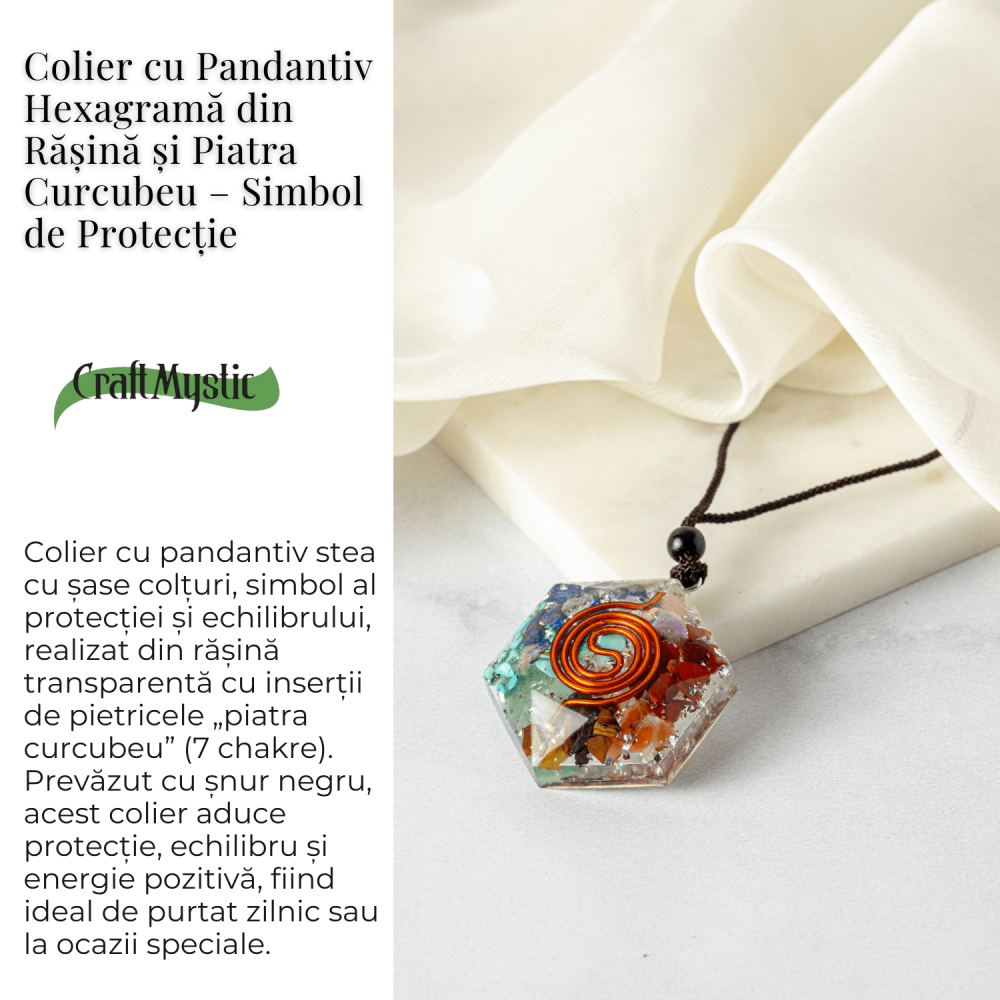 Colier cu Pandantiv Hexagrama din Rasina si Piatra 7 Chakre – Protectie si Armonie [6]