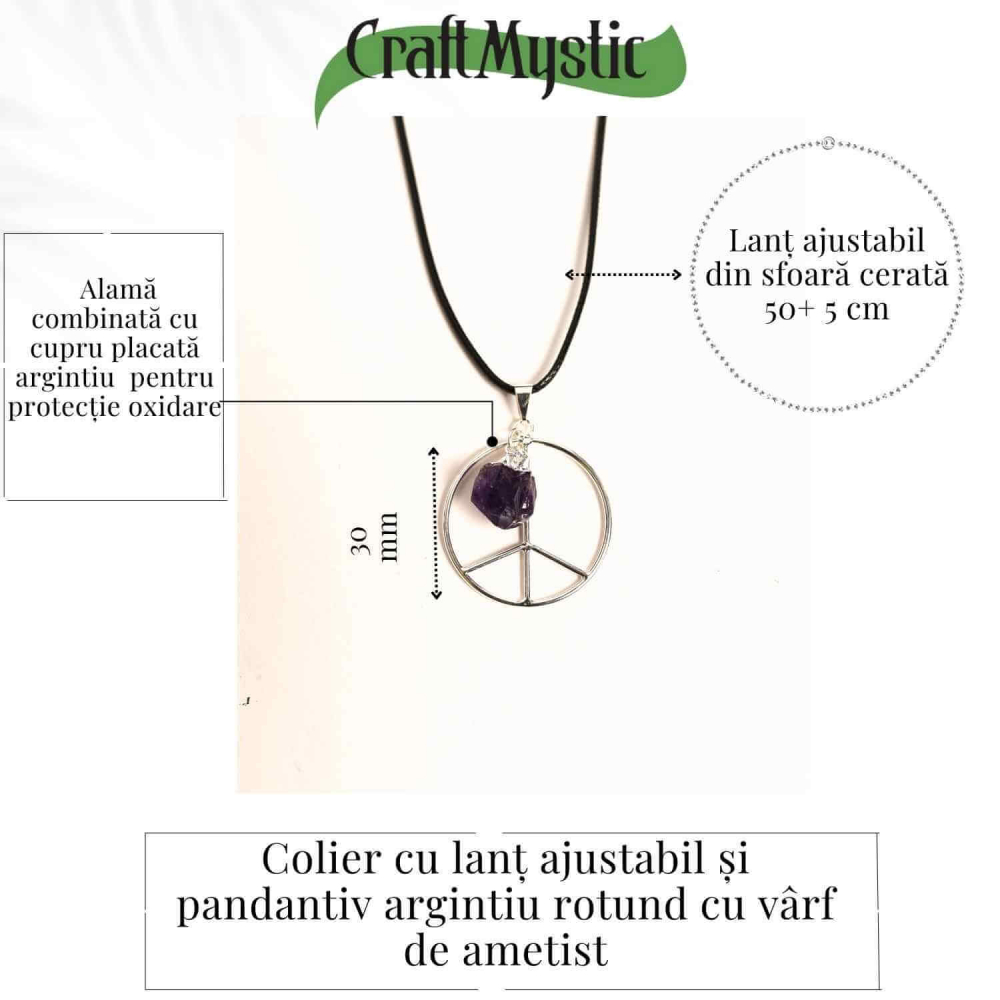 Colier cu Ametist în forma de Semnul Pacii – Liniate si Claritate [4]