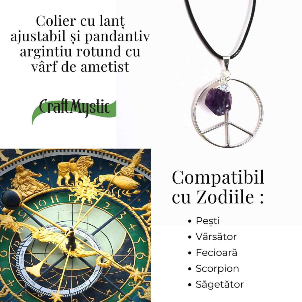 Colier cu Ametist în forma de Semnul Pacii – Liniate si Claritate [5]